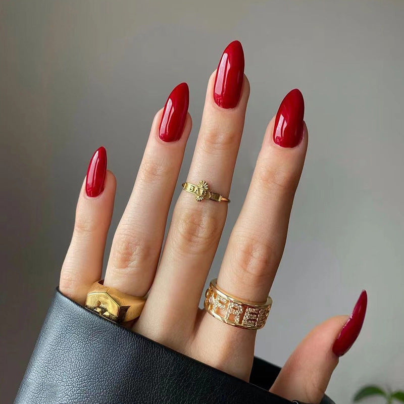 Almond Press-On Nails – Reds – Cherry Red