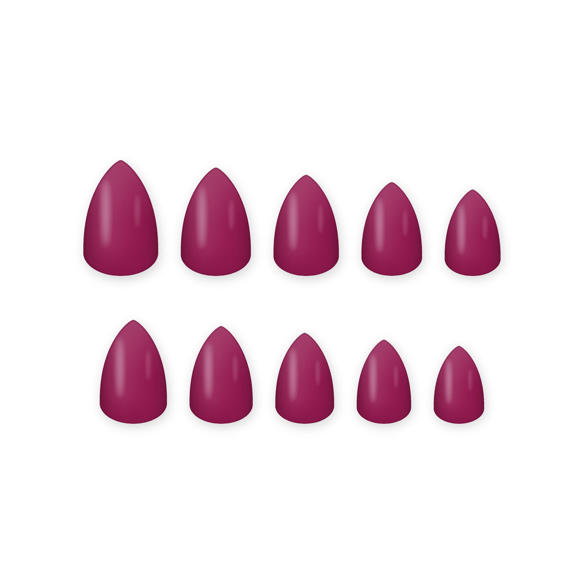 Berry Magenta Almond press-on nails on white