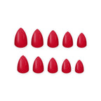 Classic Red Almond press-on nails on white