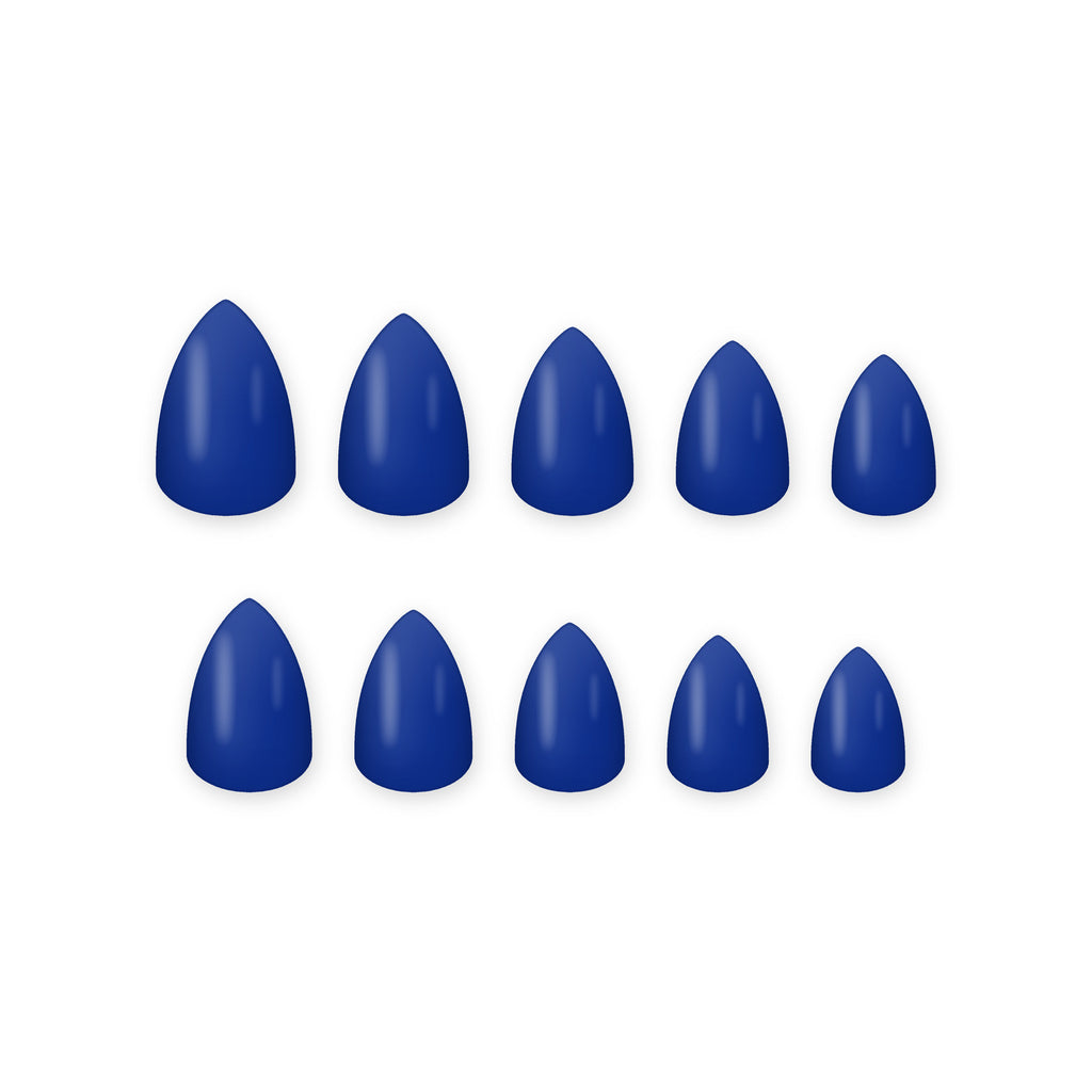 Cobalt Blue Almond press-on nails on white