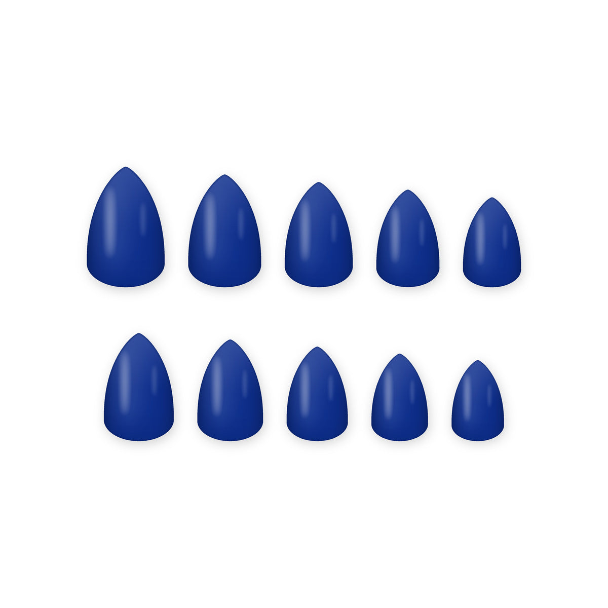 Cobalt Blue Almond press-on nails on white