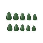 Forest Green Almond press-on nails on white