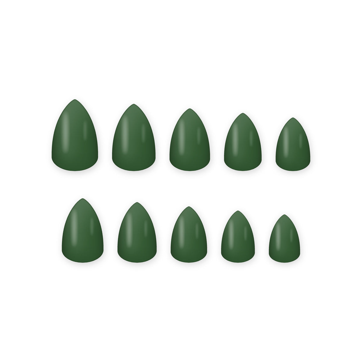 Forest Green Almond press-on nails on white
