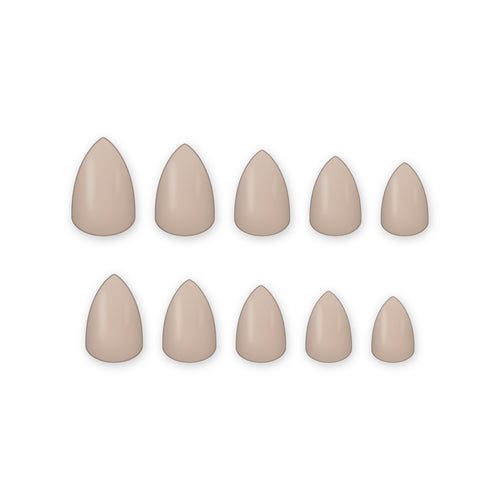 Latte Beige Almond press-on nails on white