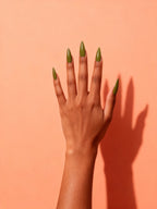 Olive Green press-on nails on a hand