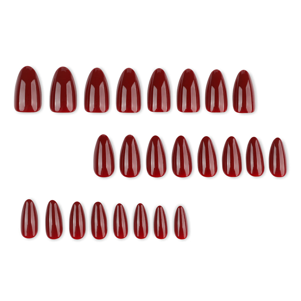Almond Press-On Nails – Reds – Wine Red