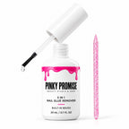 Pinky Promise 3-in-1 nail glue remover with brush and cuticle stick on white