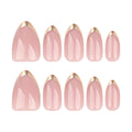 Gold-Tip French Almond Press-On Nails – full set of 10 nails: blush pink with metallic gold french tips