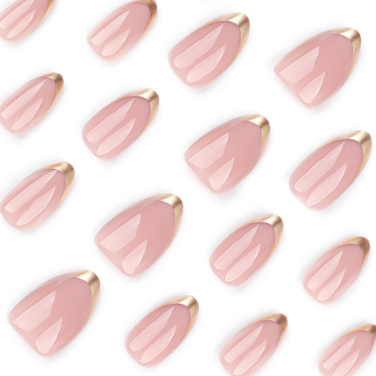Gold-Tip French Almond Press-On Nails – blush pink with metallic gold french tips, photo 6