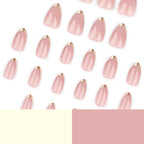 Gold-Tip French Almond Press-On Nails – blush pink with metallic gold french tips, photo 7