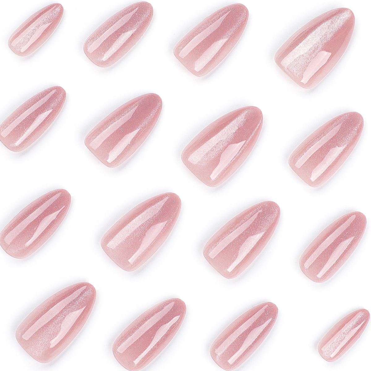 Pink Shimmer Almond Press-On Nails – sheer rosy pink with fine shimmer, photo 5