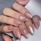 Pink Shimmer Almond Press-On Nails – sheer rosy pink with fine shimmer, photo 4