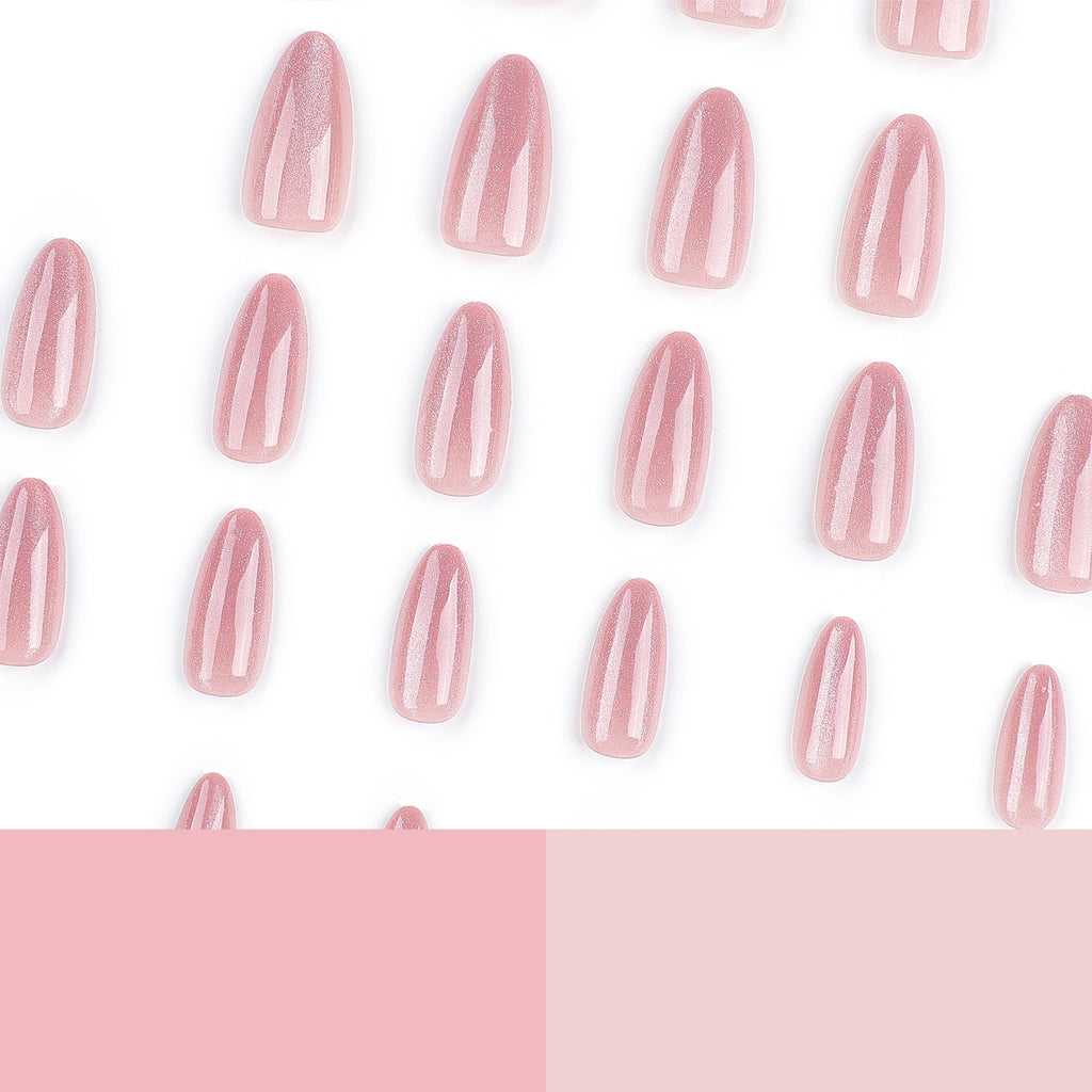 Pink Shimmer Almond Press-On Nails – sheer rosy pink with fine shimmer, photo 7