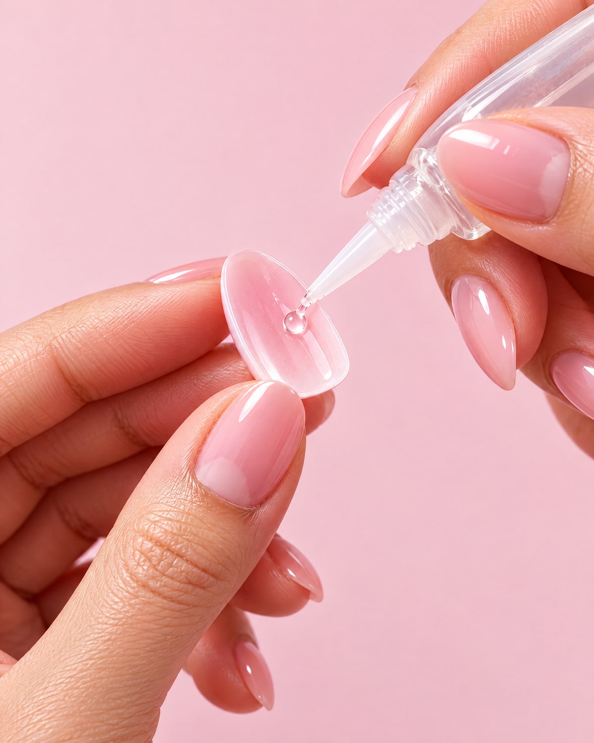 Step 3 glue: tiny drop of glue on a press-on nail