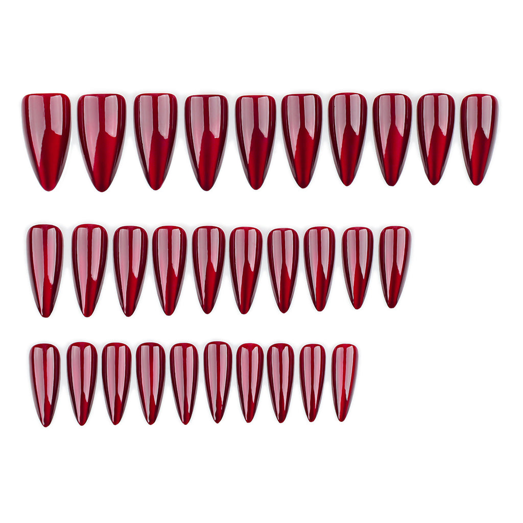 Red Chrome Stiletto Press-On Nails – deep cherry red mirror chrome, photo 5