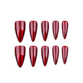 Red Chrome Stiletto Press-On Nails – full set of 10 nails: deep cherry red mirror chrome