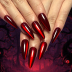 Red Chrome Stiletto Press-On Nails – deep cherry red mirror chrome, photo 6