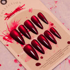 Red Chrome Stiletto Press-On Nails – deep cherry red mirror chrome, photo 7