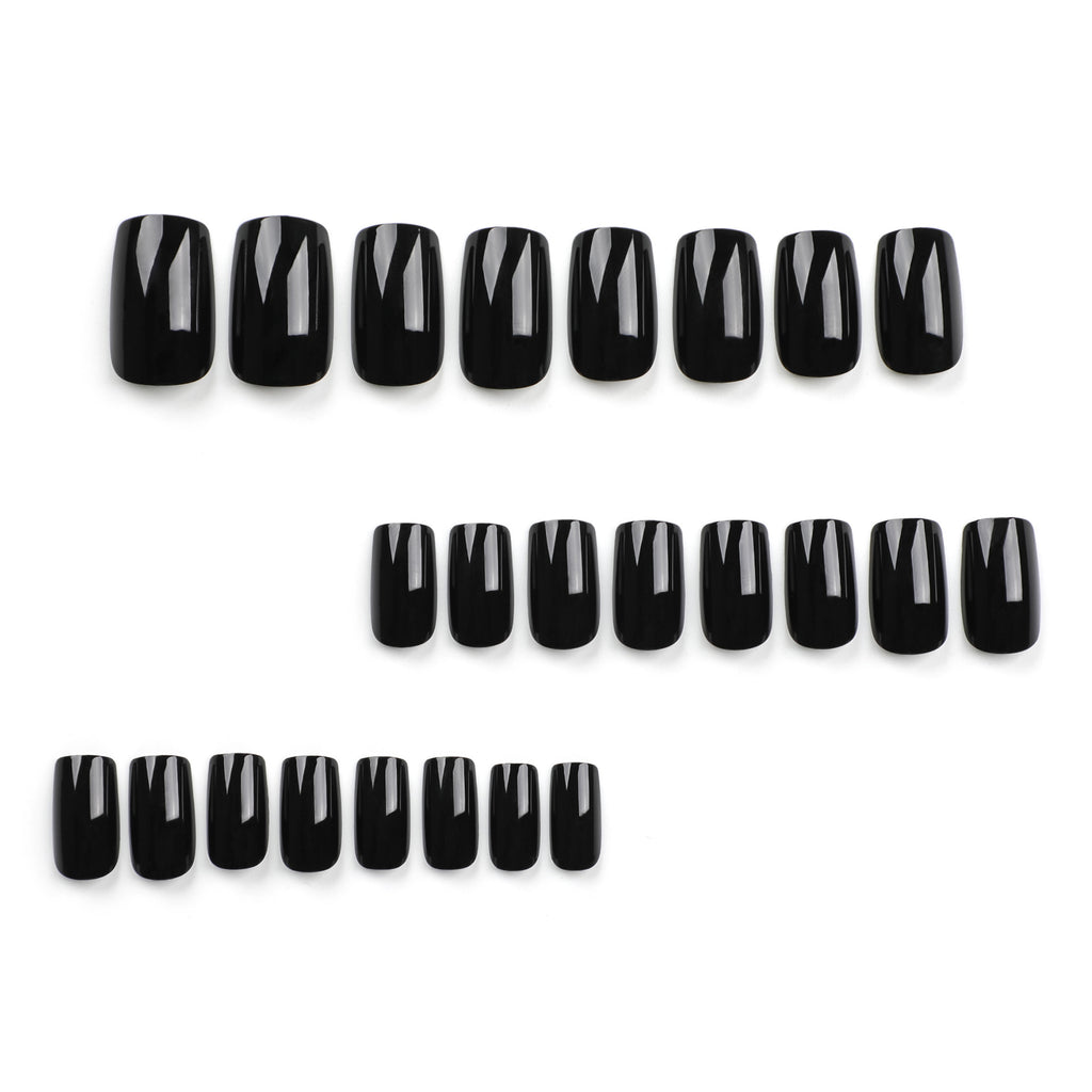 Short Square Press-On Nails – Neutrals – Black