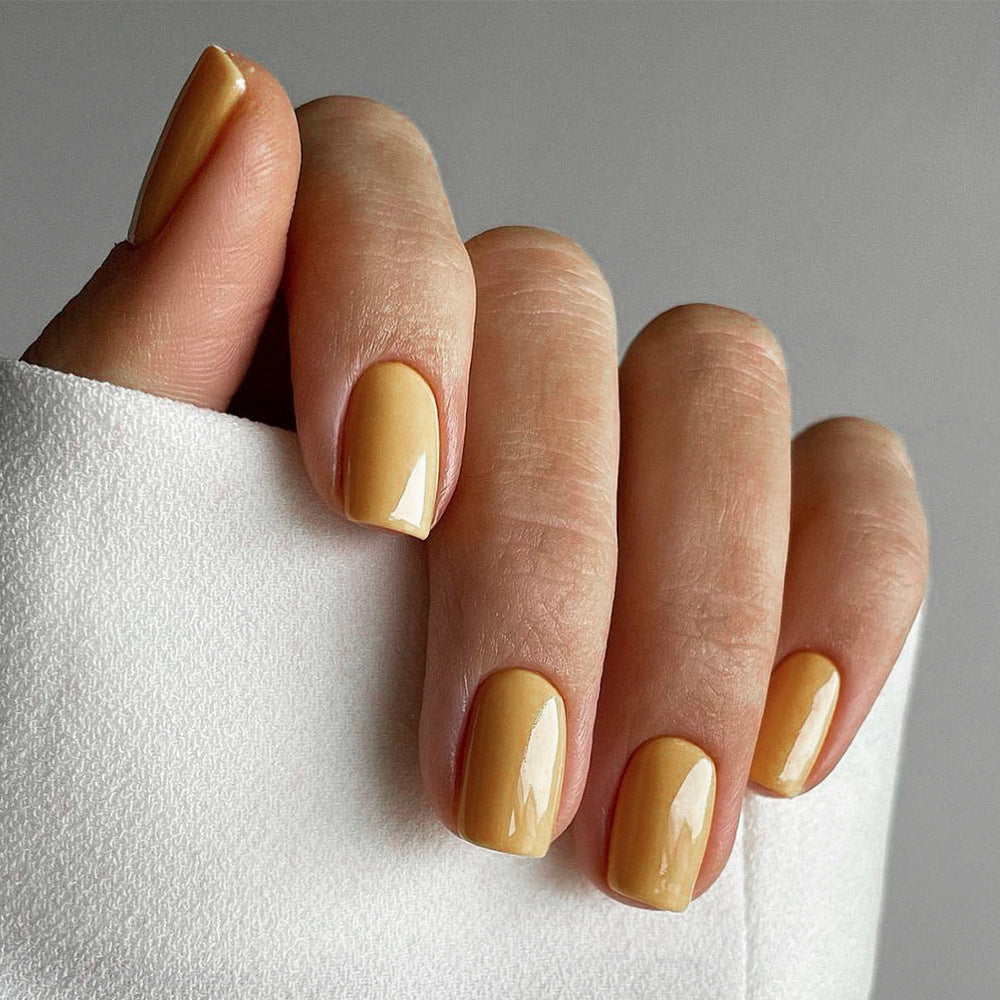 Short Square Press-On Nails – Browns – Caramel