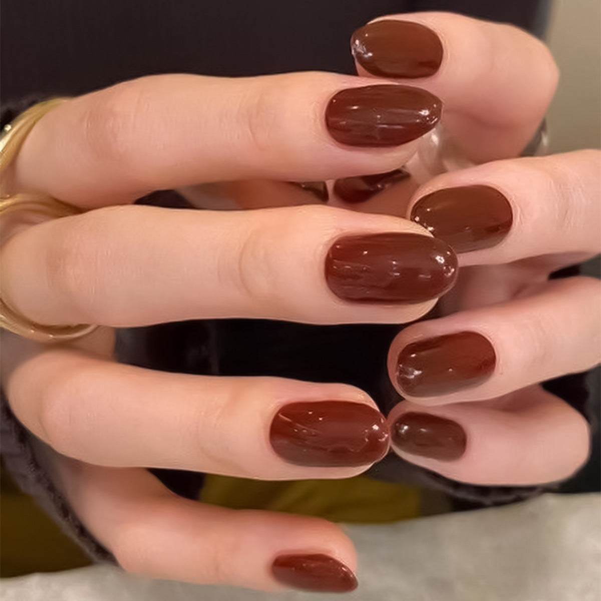 Short Square Press-On Nails – Browns – Chestnut Brown