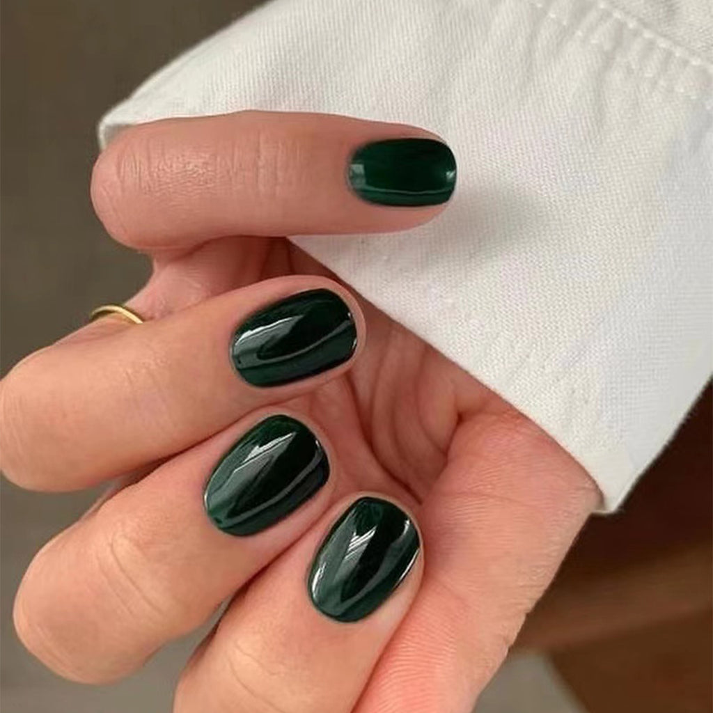 Short Square Press-On Nails – Greens – Emerald Green