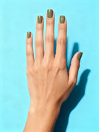 Olive Khaki press-on nails on a hand