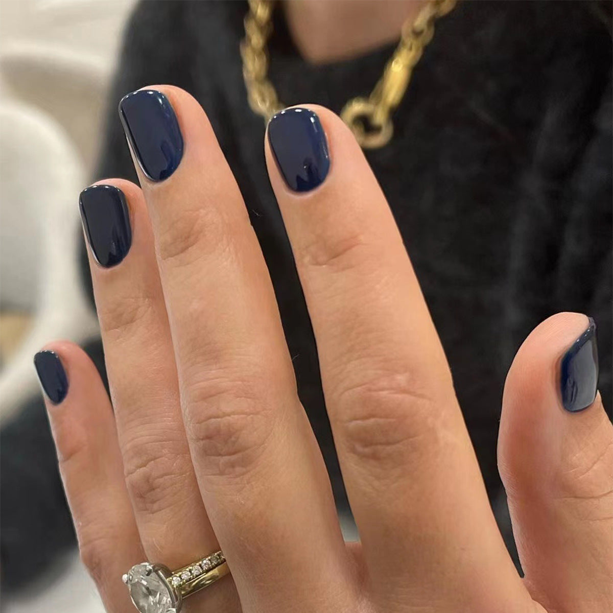 Short Square Press-On Nails – Neutrals – Navy