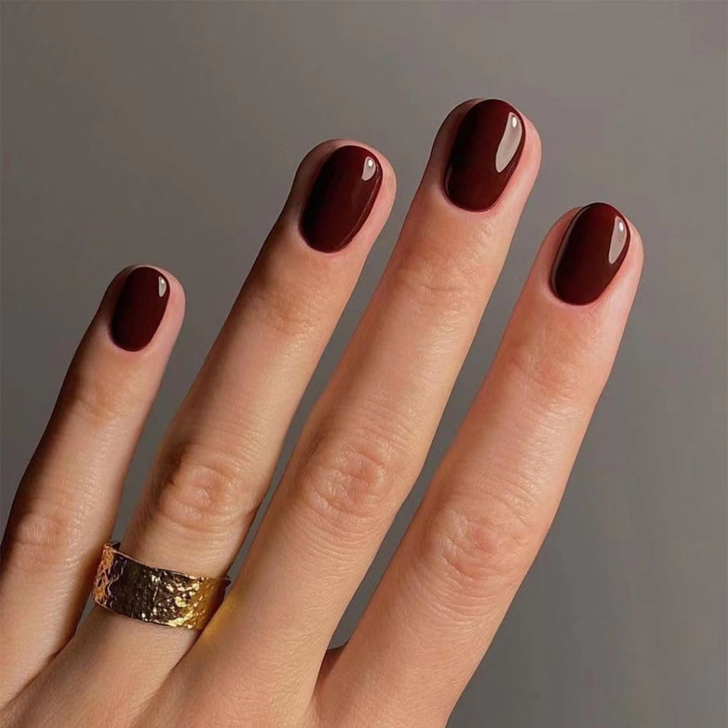 Short Square Press-On Nails – Wines – Oxblood