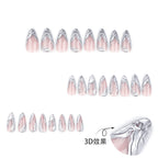Silver Chrome French Almond Press-On Nails – wavy liquid silver chrome french tips on sheer pink, photo 4