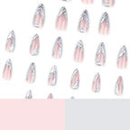 Silver Chrome French Almond Press-On Nails – wavy liquid silver chrome french tips on sheer pink, photo 5