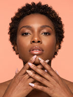 Polka Dot Blossom Almond Press-On Nails — model wearing the nails